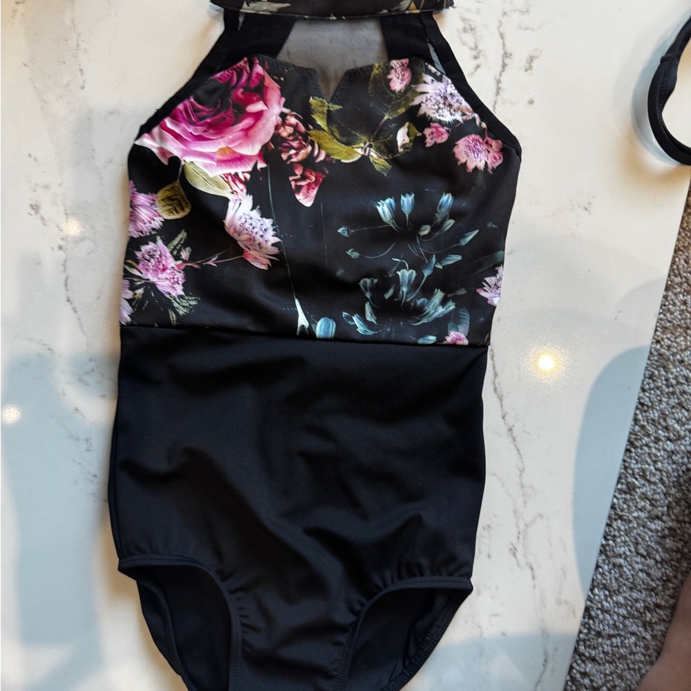 Floral Black Kids Dance Costume
